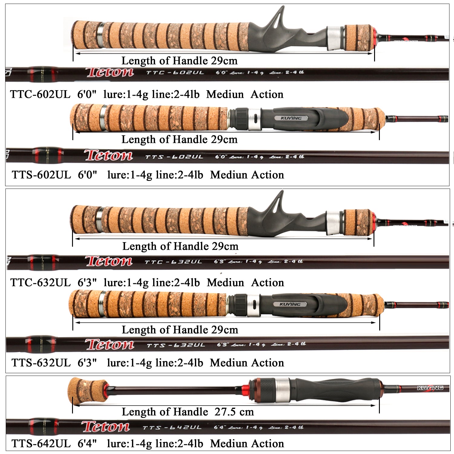 KUYING Teton UL Ultra-light Soft Fishing Rod 1.8m 1.9m 1.92m Lure Carbon Casting Spinning Cane Pole FUJI Medium Action FUJI Part