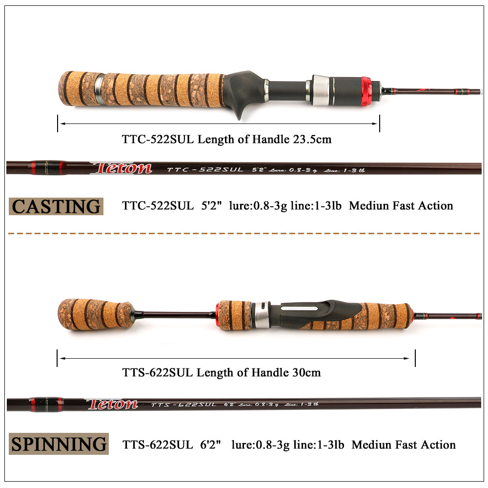 KUYING Teton SUL Super Ultralight 0.8-3g 1.56m 5'2" Casting 1.86m 6'2" Spinning Soft Carbon Fishing Rod Lure Fish Cane Stick